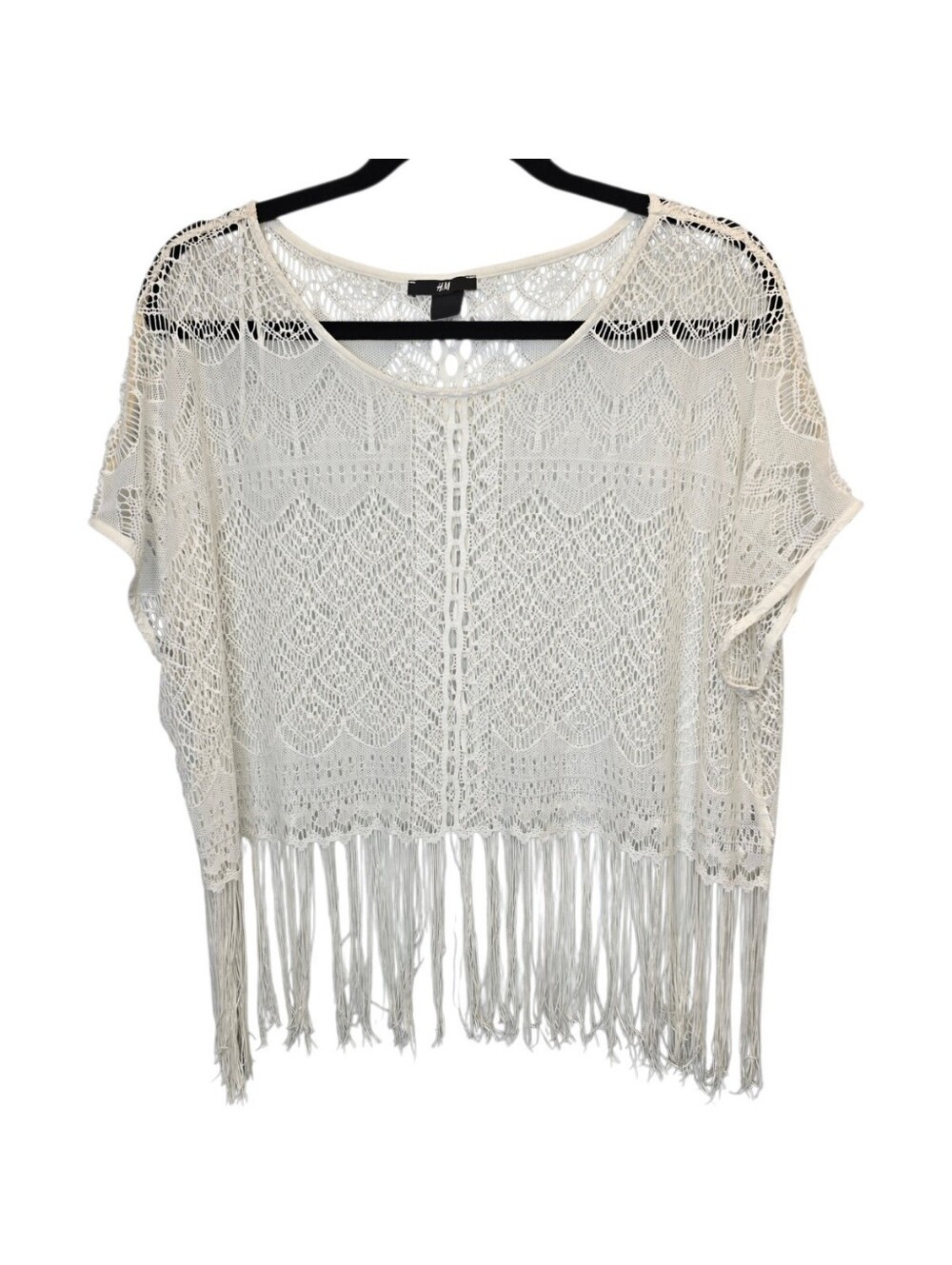 H&M Women's M Bojo Crochet Fringe Cream Top